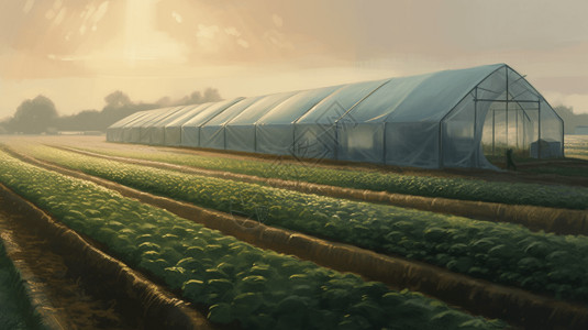 农业蔬菜大棚插画图片