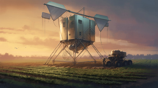 农田里的空中种子分配器插画