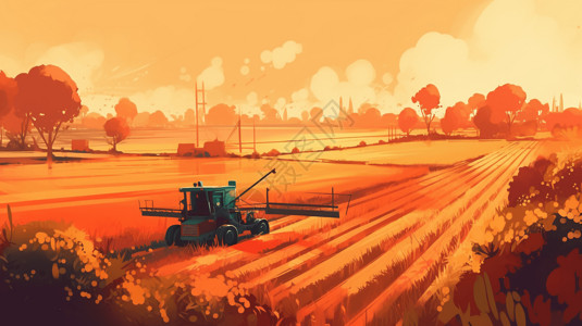 智能作物保机械化收割农作物插画