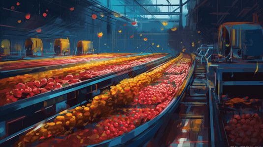 工厂内自主水果分拣传送带背景图片
