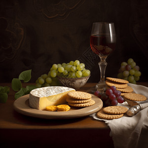奶酪饼干和葡萄酒产品图图片