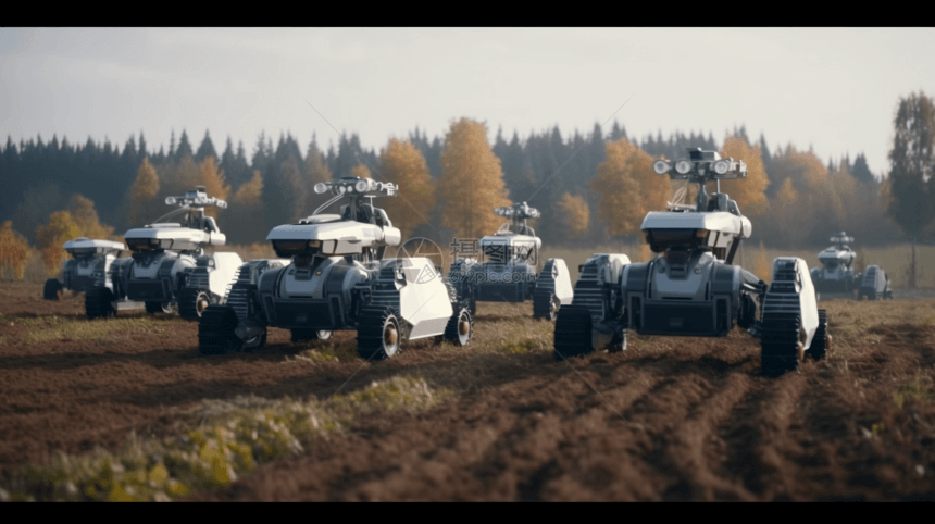 一组机器人收割农作物图片