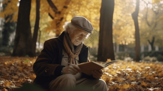 老人在公园里平静的阅读背景图片