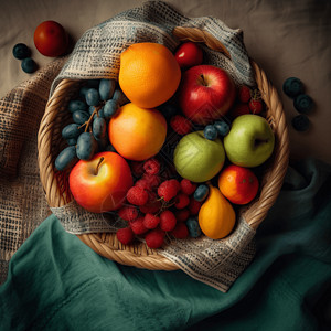 一篮子新鲜丰富的水果高清图片