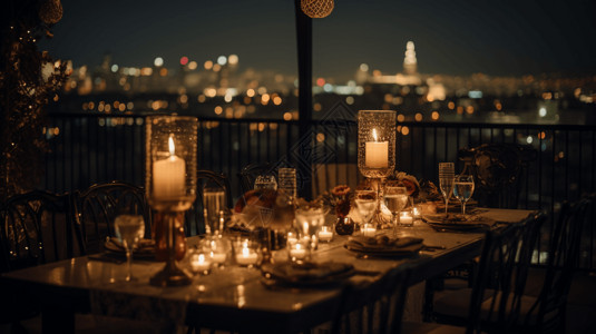 优雅餐桌浪漫户外烛光晚餐背景