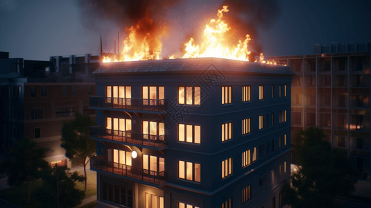 着火安全逃离着火的大楼背景
