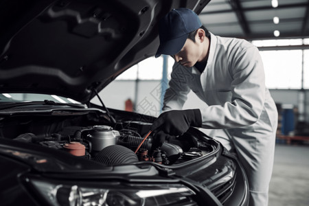 修理和检查汽车的汽修工人修车高清图片素材