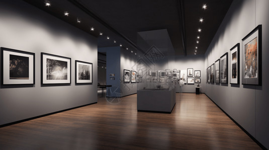 艺术效果￥虚拟现实艺术画廊视角 艺术作品和展览背景