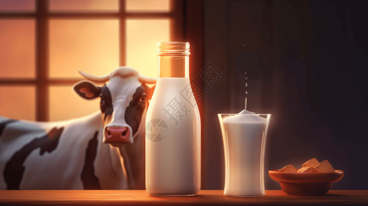 一瓶奶牛奶牛和背景