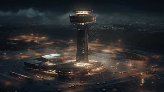 赛博朋克空中交通管制塔高清图片