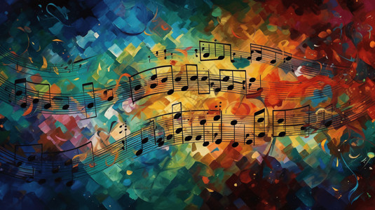 可爱彩色音符一幅音乐记谱法的绘画插画