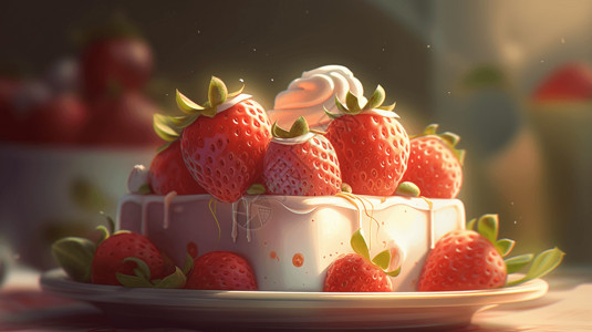 金华酥饼3D美味草莓蛋糕插画