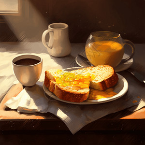手绘小清新美食手绘美味早餐背景