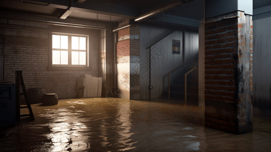 大雨后被洪水淹没的地下室图片