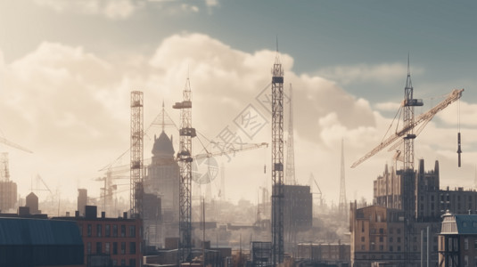 城市背景下的建筑起重机背景图片
