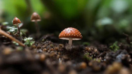 微缩雨后的蘑菇背景图片
