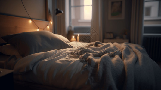 最美宿舍温暖灯光下舒适的床设计图片
