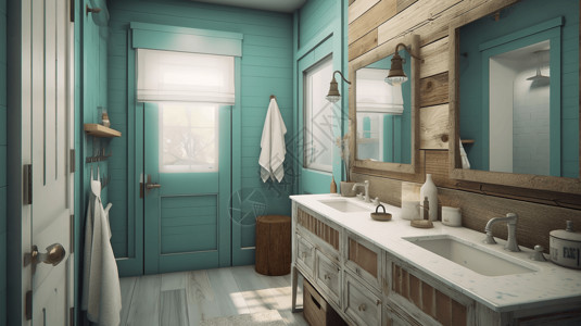 蓝色海洋风格浴室设计图片