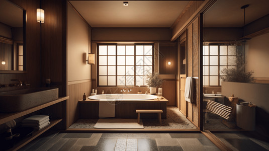 和风纹饰传统日式旅馆中的浴室设计图片