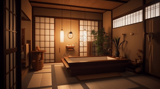 传统日式旅馆中的日式浴室图片