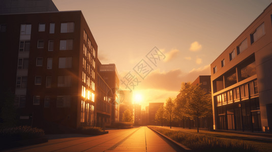 梦幻学校素材夕阳下的校园落日背景