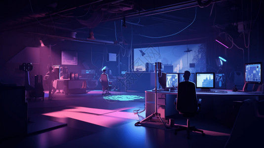 霓虹色调下的玩家流媒体工作室背景图片