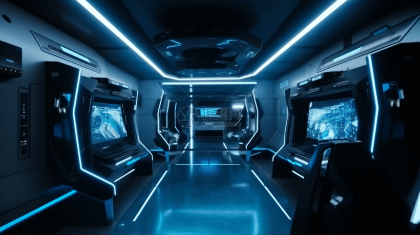 拥有最先进的VR游戏技术的街机走廊图片