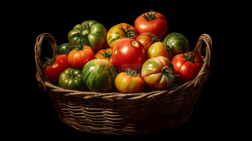 西红柿在质朴的篮子里图片
