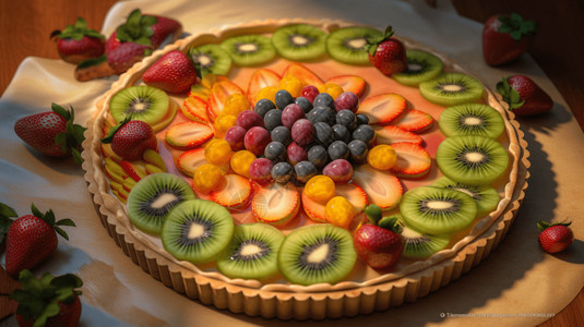 水果派蛋糕夏季水果制作的水果派插画