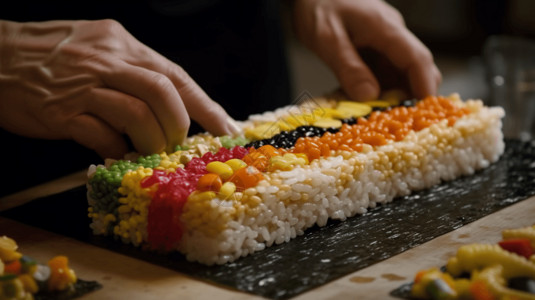 寿司厨师的制作特写高清图片