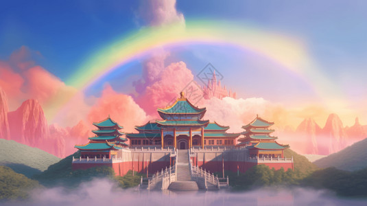 梦幻的中式宫殿插画高清图片