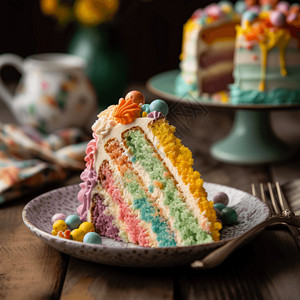 彩色生日蛋糕切片蛋糕背景