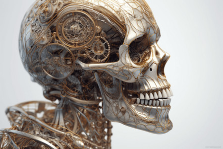 人体黄金比例创意复古机械头骨设计图片