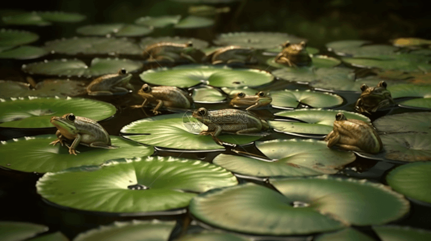 池塘荷叶上的青蛙图片