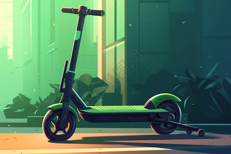 城市街道卡通卡通电动踏板车背景