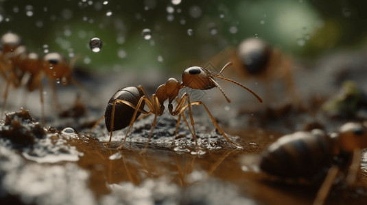 行走蚂蚁蚂蚁重建被淹没的巢穴背景