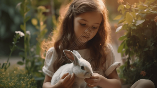 抱着兔子女孩抱着兔子的女孩背景