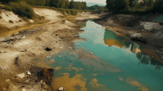 采矿废物和重金属污染的河流图片