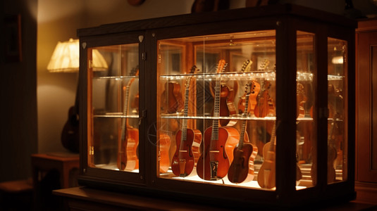 展柜内的小提琴乐器背景图片