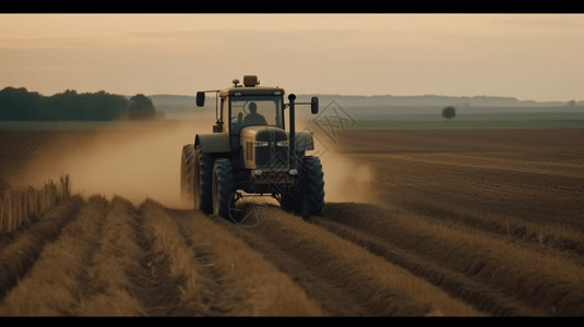 农民驾驶拖拉机在地里农耕图片