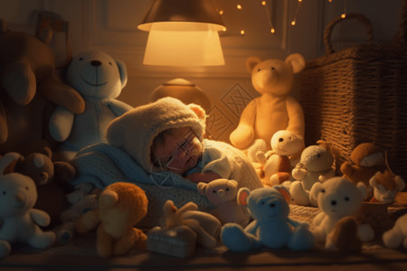温和的灯光照耀在婴儿身上图片