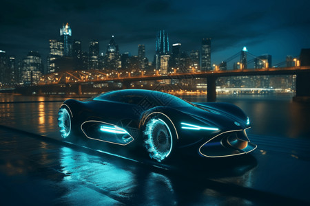 未来概念汽车在桥上行驶图片