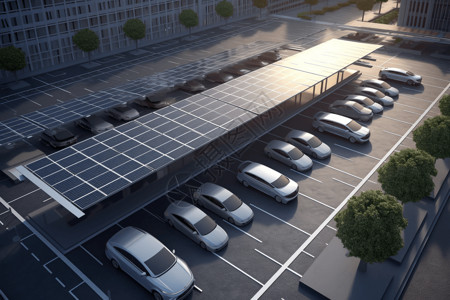新能源太阳能汽车在停车场高清图片