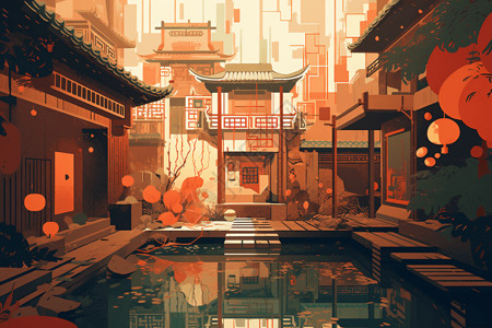 中国庭院风格背景图片