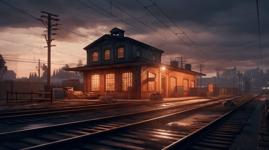 火车站插画背景图片