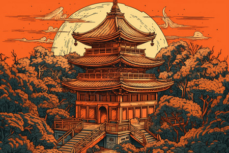 中国展馆的复杂插图画背景图片