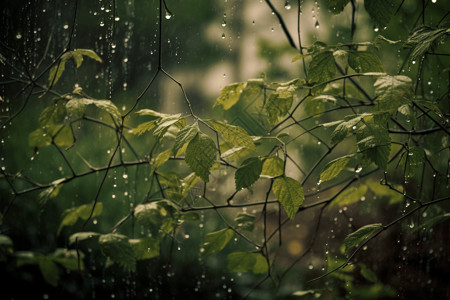 雨水嫩芽雨水淋着植物背景