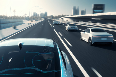 自动驾驶图片高速公路上的自动驾驶汽车插画