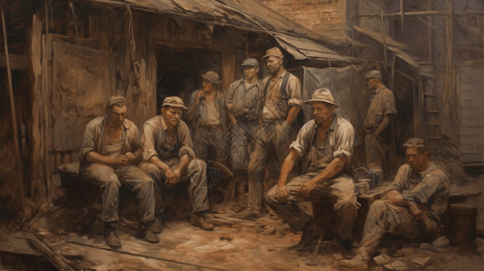 休息中的锡矿工人图片