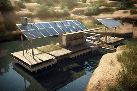安徽颍上八里河蓝天和太阳能电池板上的反射设计图片
